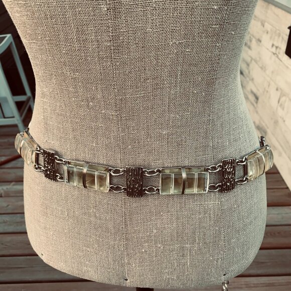 Vintage Chico's Silver Metal Beaded Chain Statement Chunky Boho Retro Hip Belt - Picture 6 of 13